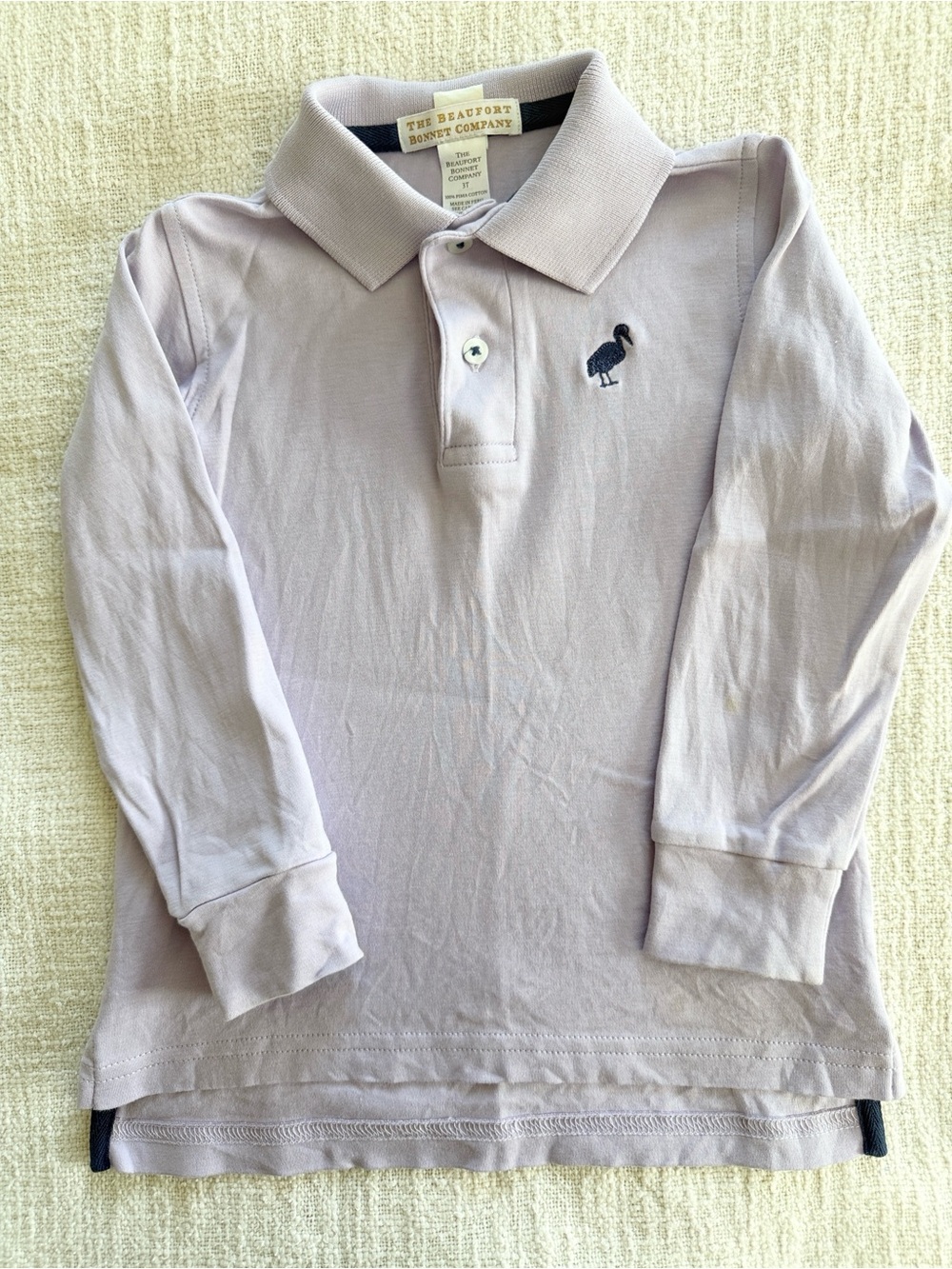 The Beaufort Bonnet Company 3T Lavender Long-Sleeve Polo with Navy Embroidery